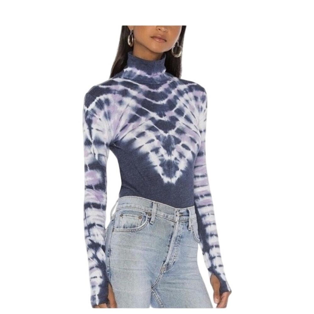 WE THE FREE Tie Dye Mock Neck Long Sleeve Hippie Boho Thumb Hole